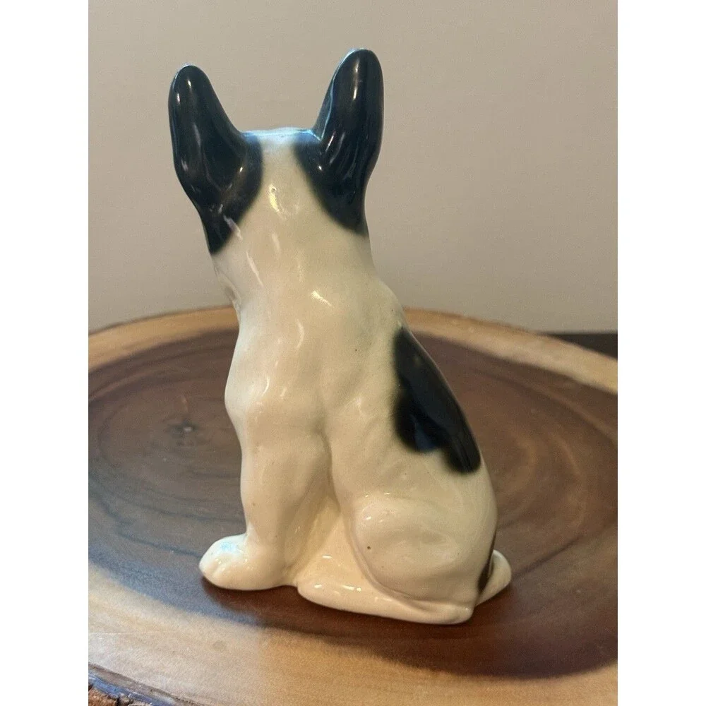 Vintage French Bulldog Statue Black & White 7 1/2” Tall